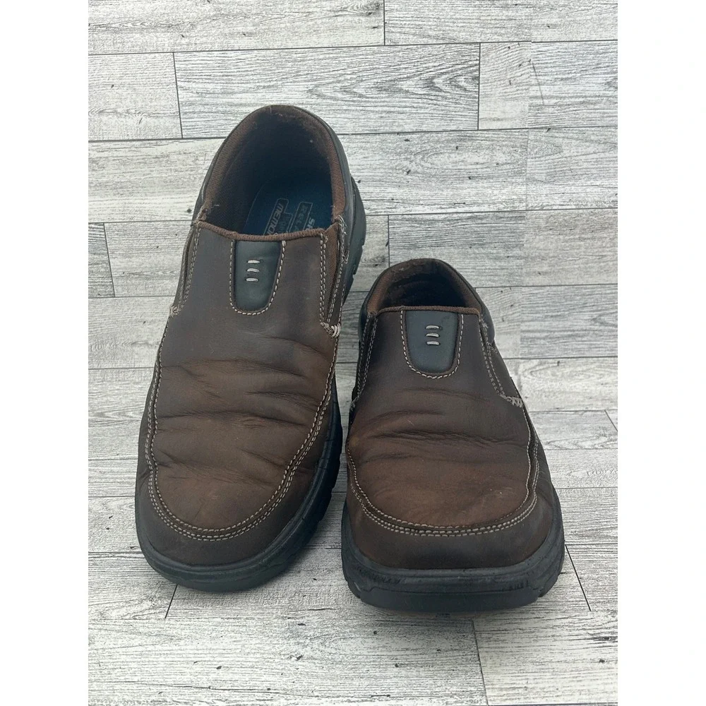 Skechers Relaxed Fit Mens Slip‎ On Shoes Brown Leather Memory Foam Size 9